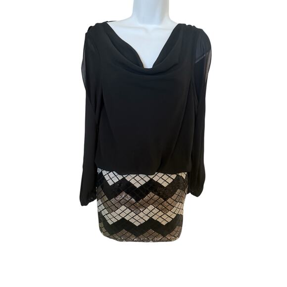 Poetry Black Party Mini Dress w/Multicolored Sequins on Skirt  S - Picture 1 of 10